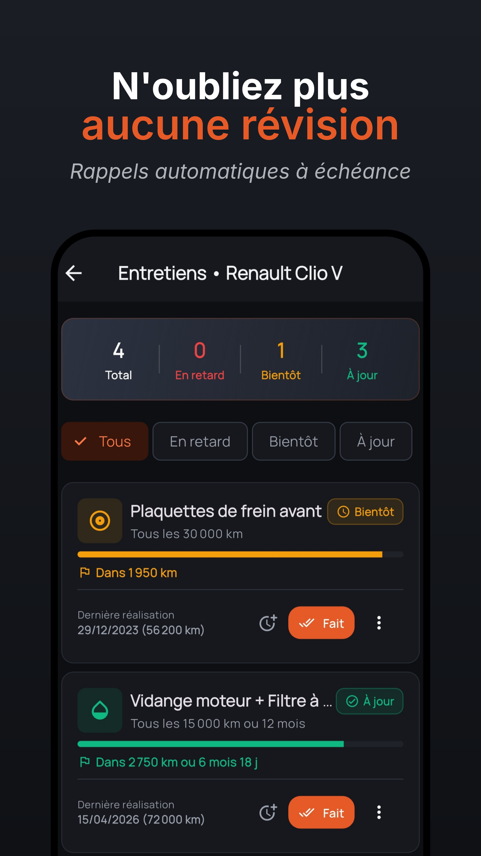 Rappels et entretiens périodiques
